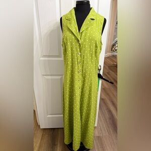 Sheri Martin New York Dress Womens 18 Lime Green Polka Dot Criss Cross Back Y2K